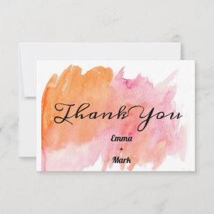 Modern Watercolor Abstract Orange Pink Thank You Card