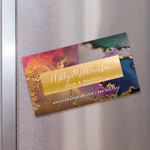 Modern watercolor agate gold purple green blue 	Magnetic business card
