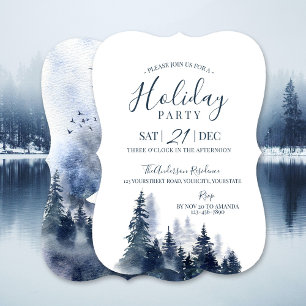 Modern watercolor art blue and white Christmas Invitation