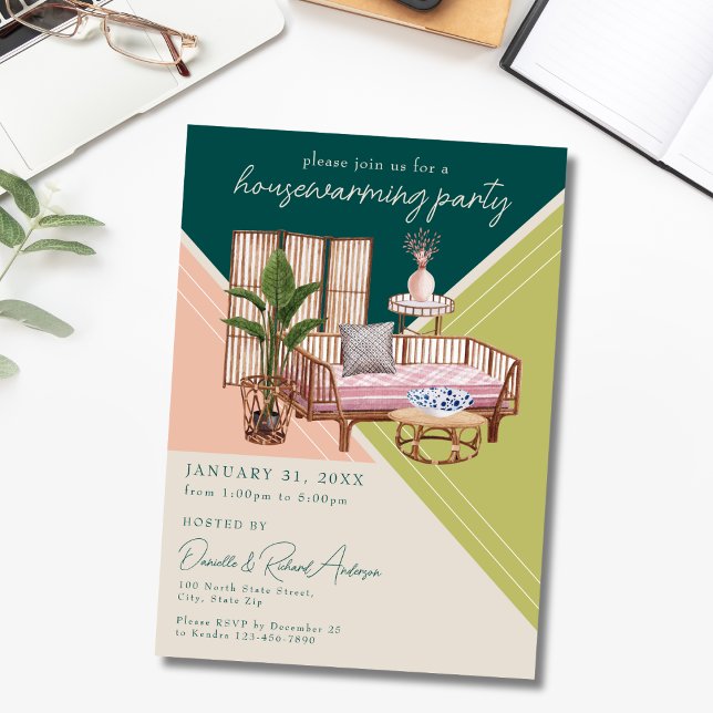 Modern Watercolor Art Deco Housewarming Party Invitation (Creator Uploaded)