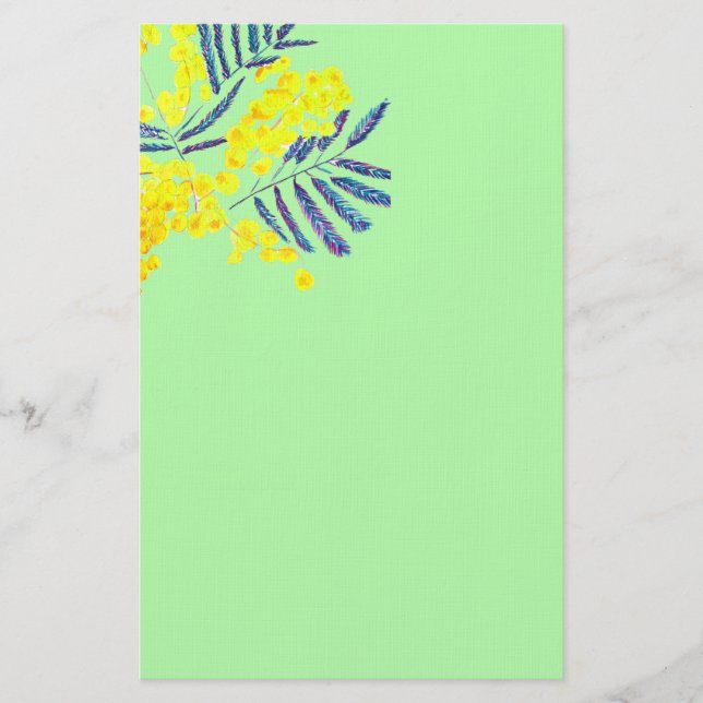 Modern watercolor art wattle Mimosa flower Stationery (Front)