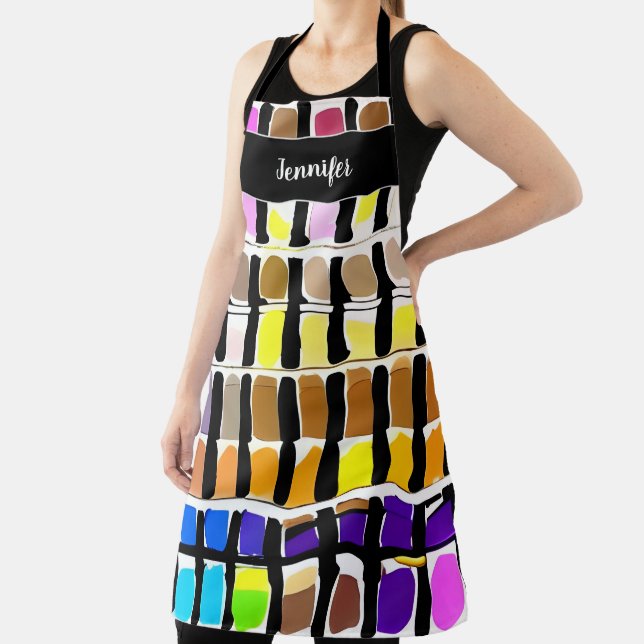 Modern watercolor artist pattern monogram name apron (Insitu)