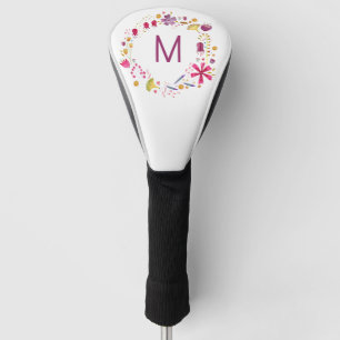 Modern Watercolor Autumn Flower Monogram Golf Head Cover