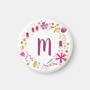 Modern Watercolor Autumn Flower Monogram Magnet