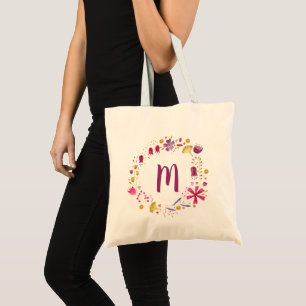 Modern Watercolor Autumn Flower Monogram Tote Bag