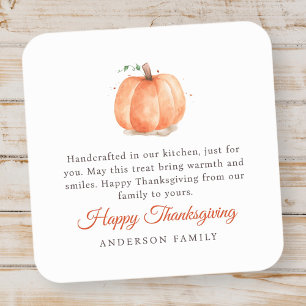 Modern Watercolor Autumn Pumpkin Thanksgiving Square Sticker