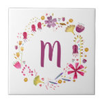 Modern Watercolor Autumnal Flower Monogram Ceramic Tile<br><div class="desc">Watercolor botanical painting of autumn hedgerow wild flowers.
Customise by changing the initial.</div>