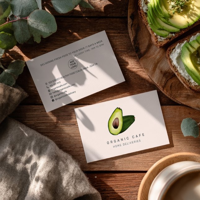 Modern watercolor avocado cafe home delivery food business card (Modern watercolor avocado cafe home delivery food business card)