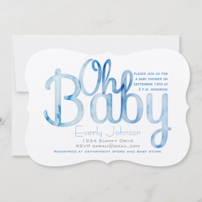 Modern Watercolor Baby Boy Shower Invitations (Front)