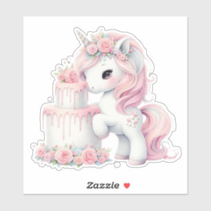 Modern watercolor baby unicorn with cake