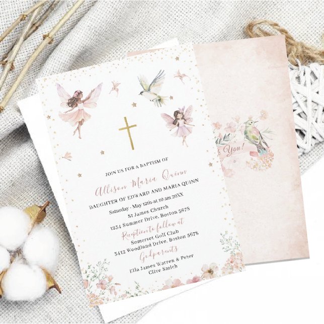 Modern  Watercolor Baptism Magical Floral Fairy Pr Invitation (Creator Uploaded)
