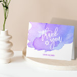 Modern Watercolor Bat Bar Mitzvah Thank you #LC Card<br><div class="desc">--- #LC collection ---
Say thank you to your guests with these beautiful watercolor Bat or Bar Mitzvah cards. White letters with star of David in middle. Black cards,  room to write personal message. Get matching collection  #LC!</div>