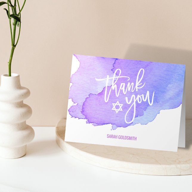 Modern Watercolor Bat Bar Mitzvah Thank you #LC Card (Creator Uploaded)
