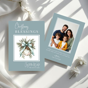 Modern Watercolor Bauble Christmas Blessings Holiday Card