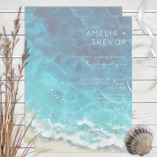 Modern Watercolor Beach & Sea Wedding Invitation (Creator Uploaded)