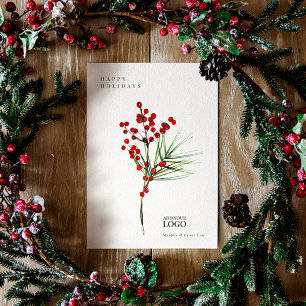 Modern Watercolor Berry Fir Corporate Christmas Invitation