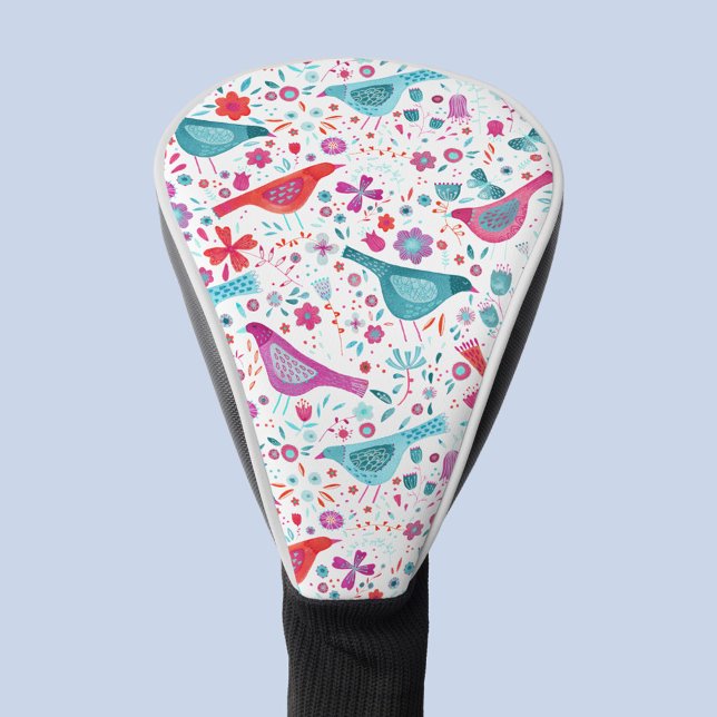 Modern Watercolor Bird Art Golf Head Cover (Modern watercolor bird and flower pattern art golf head cover)