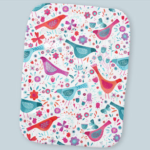 Modern Watercolor Birds and Flowers Colorful Burp Cloth