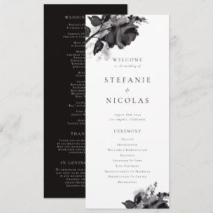Modern Watercolor Black Rose Wedding Ceremony Program