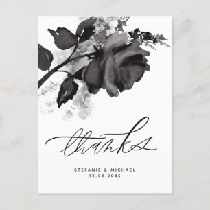 Modern Watercolor Black Rose Wedding Thank You Postcard