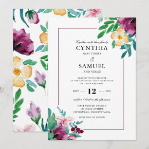 Modern Watercolor Blooms Wedding Invitation