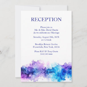 Modern Watercolor Blue and Purple Reception  Invitation