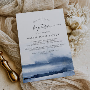 Modern Watercolor   Blue Baptism Invitation