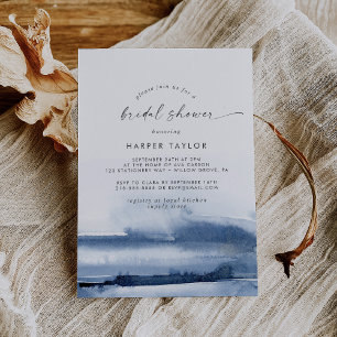 Modern Watercolor   Blue Bridal Shower Invitation