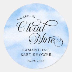 Modern Watercolor Blue Cloud Nine Baby Shower Classic Round Sticker