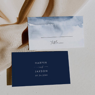 Modern Watercolor   Blue Flat Wedding Place Card