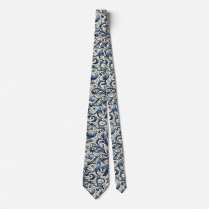 Modern watercolor blue floral pattern  tie