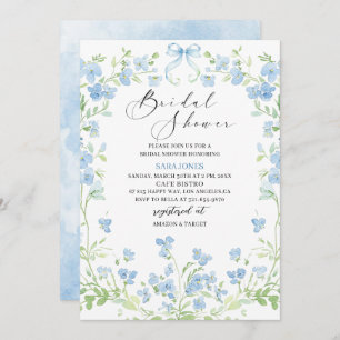 Modern Watercolor Blue flowers Bridal Shower Invitation