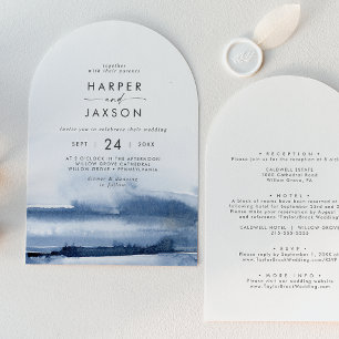 Modern Watercolor Blue Front and Back Arch Wedding Invitation