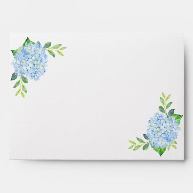 Modern Watercolor Blue Hydrangea Wedding Envelope (Front)