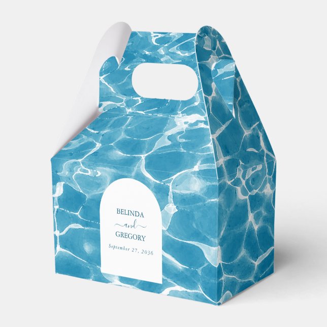 Modern Watercolor Blue Ocean Beach Wedding Favour Box (Front Side)
