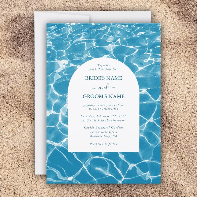 Modern Watercolor Blue Ocean Beach Wedding Invitation (Modern Watercolor Blue Ocean Beach Wedding Invitation)