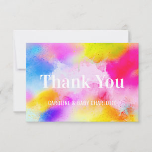 Modern Watercolor Blue Pink Yellow THANK YOU Card