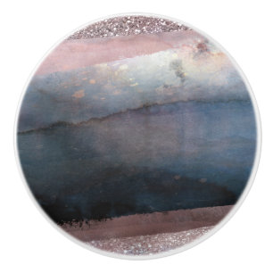 Modern Watercolor Blue & Rose Gold Pink Blush Glam Ceramic Knob