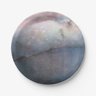 Modern Watercolor Blue & Rose Gold Pink Chic Glam Paper Plate