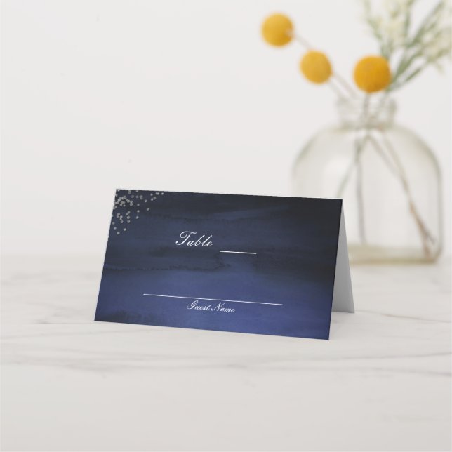 Modern Watercolor Blue Silver Table Number Place Card (Back)