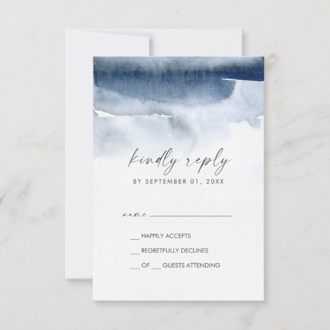 Modern Watercolor | Blue Simple RSVP Card (Front)
