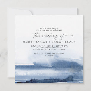Modern Watercolor   Blue Square Wedding Invitation