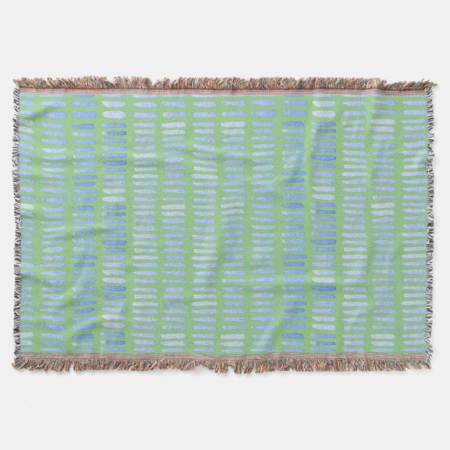 Modern Watercolor Blue Strokes on Green Throw Blanket (Front)