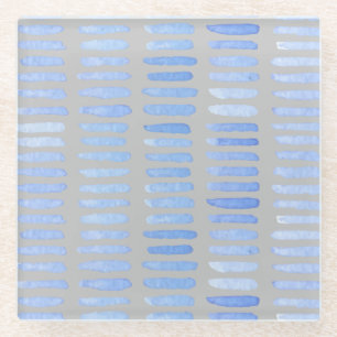 Modern Watercolor Blue Strokes on Grey Glass Coaster