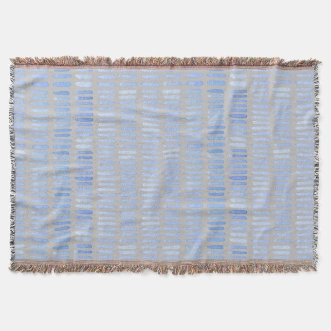 Modern Watercolor Blue Strokes on Grey Throw Blanket (Front)