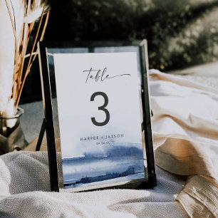 Modern Watercolor Blue Table Number