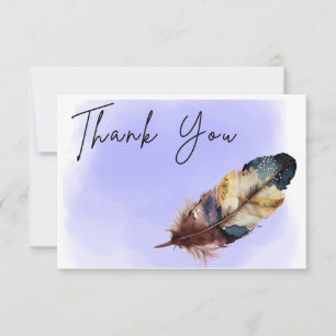 Modern Watercolor Blue Thank You Card, feather Card