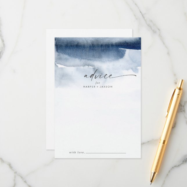 Modern Watercolor | Blue Wedding Advice Card (Front/Back In Situ)