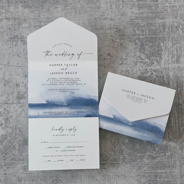 Modern Watercolor | Blue Wedding All In One Invitation (Creator Uploaded)