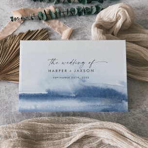 Modern Watercolor Blue Wedding Guest Book
